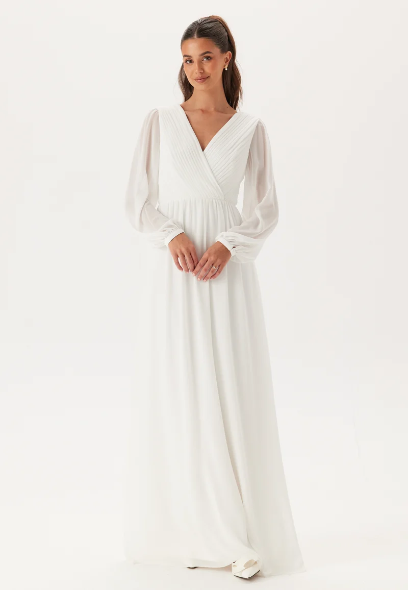 Pleated V-Neck Wedding Gown