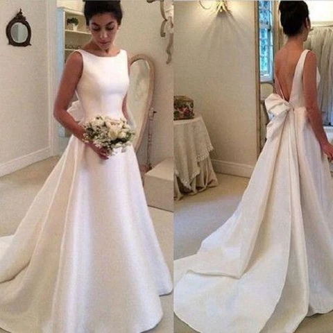 Enkel Bröllopsklänning Bröllopsklänning med låg rygg Elegant Bröllopsklänning WD046