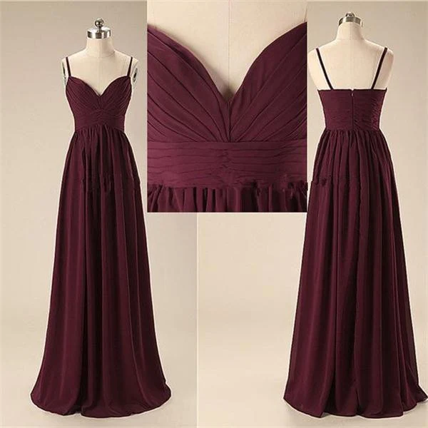 Chiffong Spaghetti Straps Burgundy Brudtärnklänningar Långa under 100