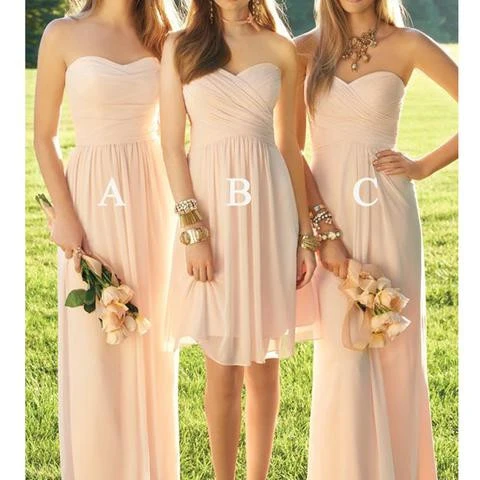 Ruched Strapless Sweetheart Blush Pink Chiffong Missmatched Bridesmaid Dresses