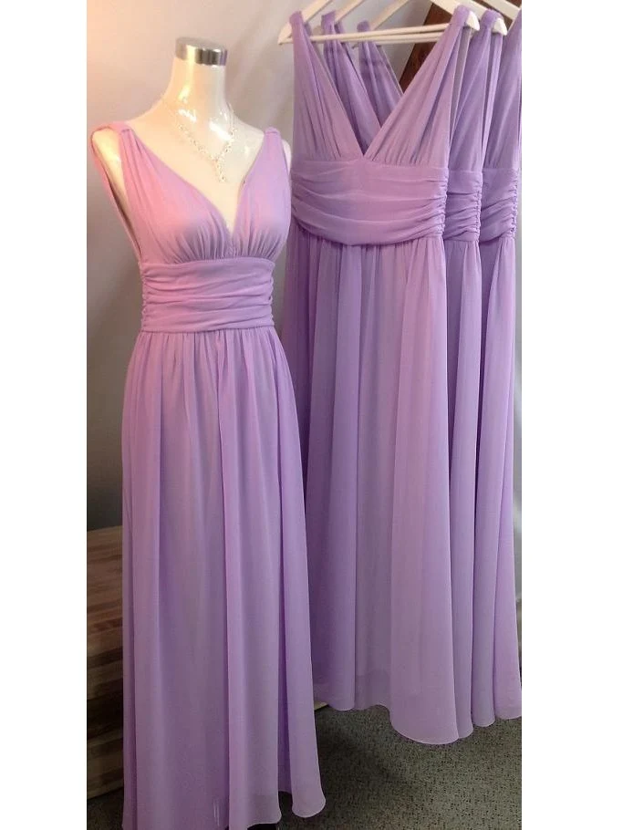 Lavendel lång V-ringad Spandex A-linje brudtärnaklänningar under 100