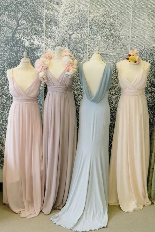 Boho Long Mismatched Casual Beach Bridesmaid Klänningar