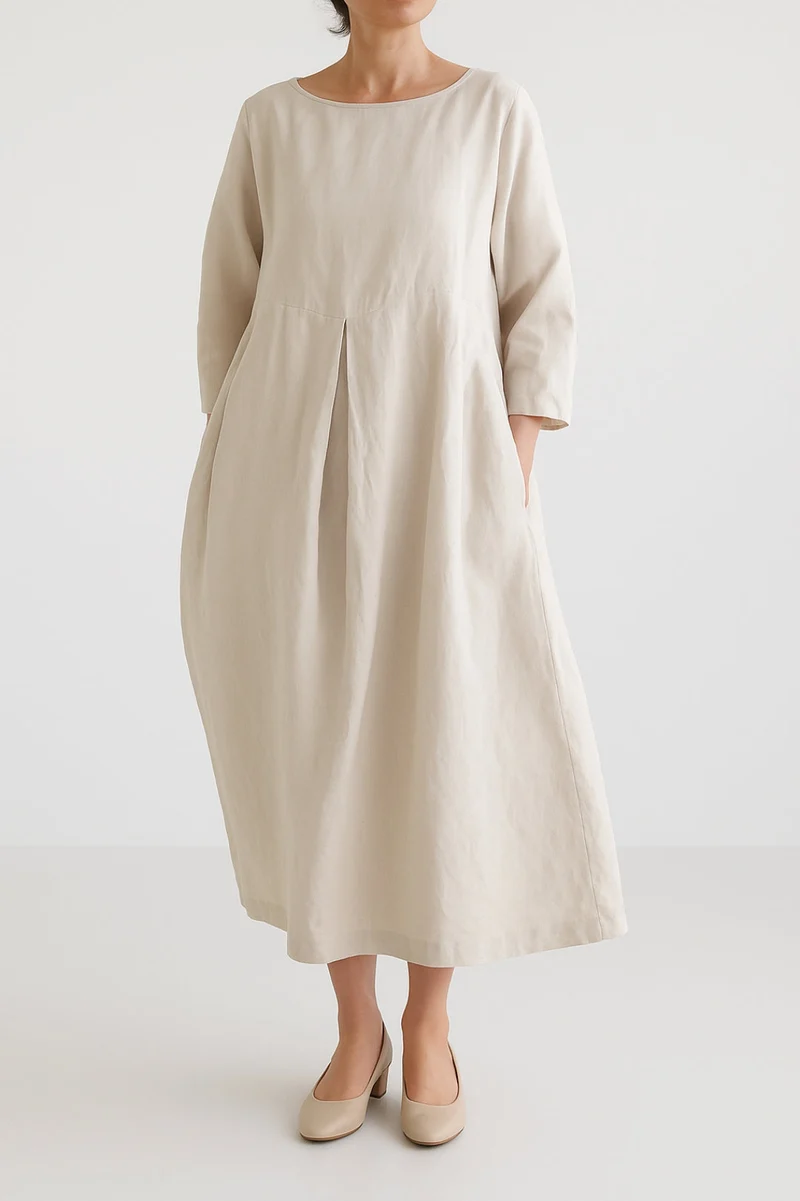 Elegant Midiklänning Dam med Avslappnad Passform och Veckdetaljer | Perfekt för Casual och Smart Casual Stil