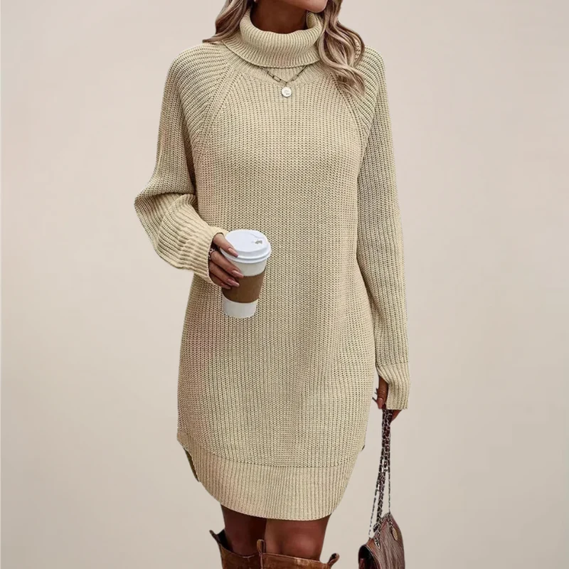 Elegant | Damklänning med Polokrage och Raglanärmar | Mjuk Stickad Design för Komfort och Stil
