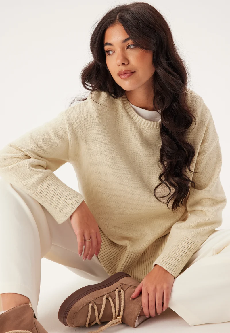 Pcava Ls O-neck Slit Knit