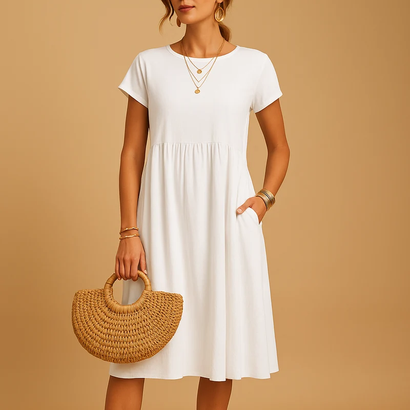 Elegant Midi-Sommarklänning Dam med Lätt Passform | Perfekt för Varma Dagar
