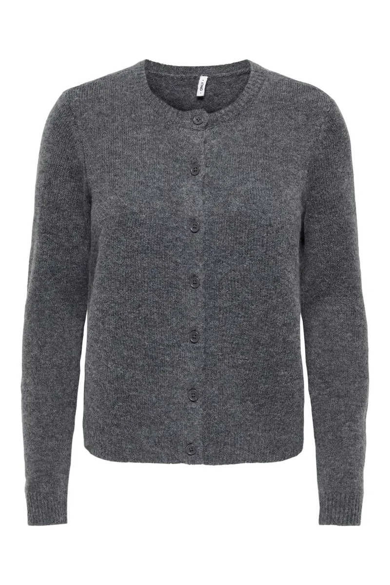 Only - Onlolivia Ls O-Neck Cardigan Cc Knt - 5084224 Dark Grey Melange Dtm Horn Button