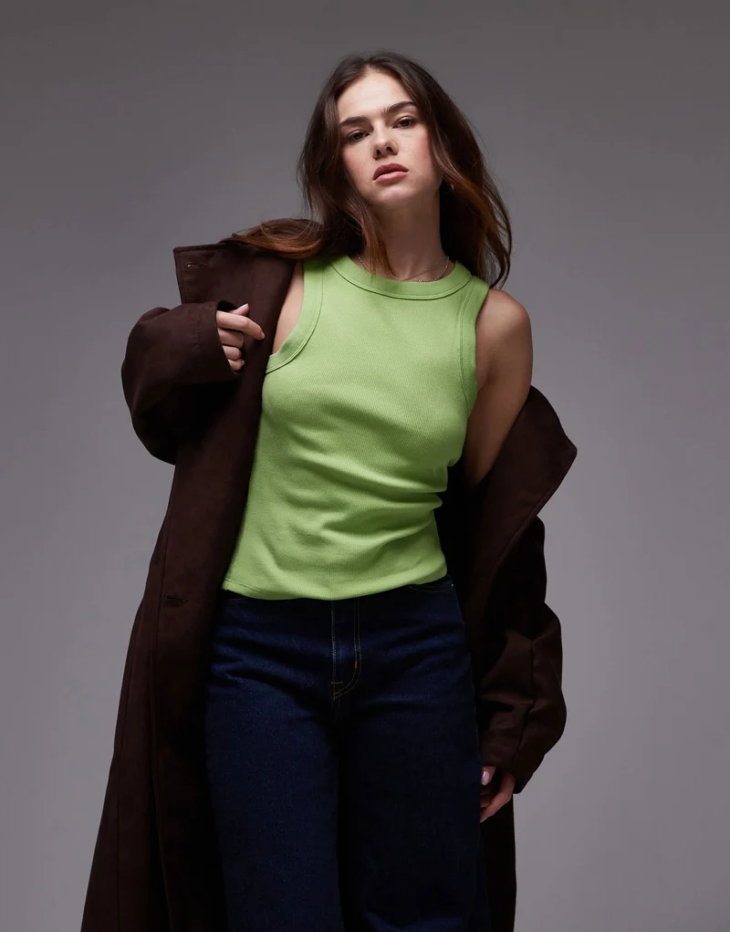 Topshop rib racer vest in lime green