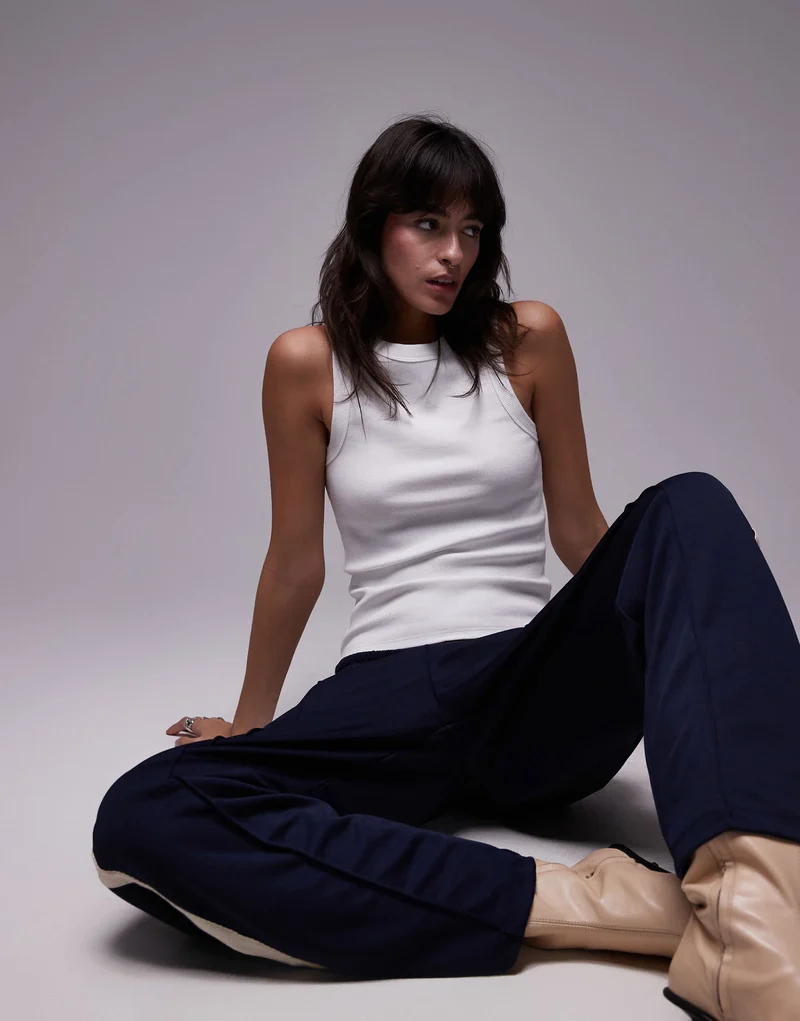Topshop rib racer vest in white