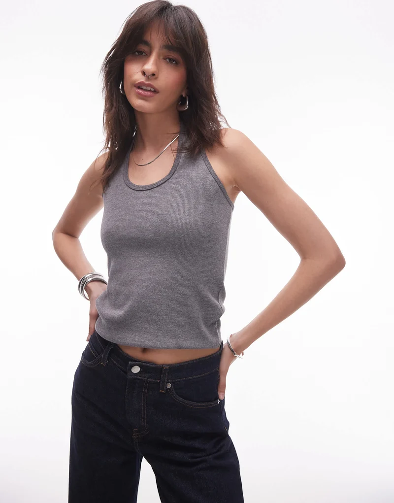 Topshop rib halter top in grey marl