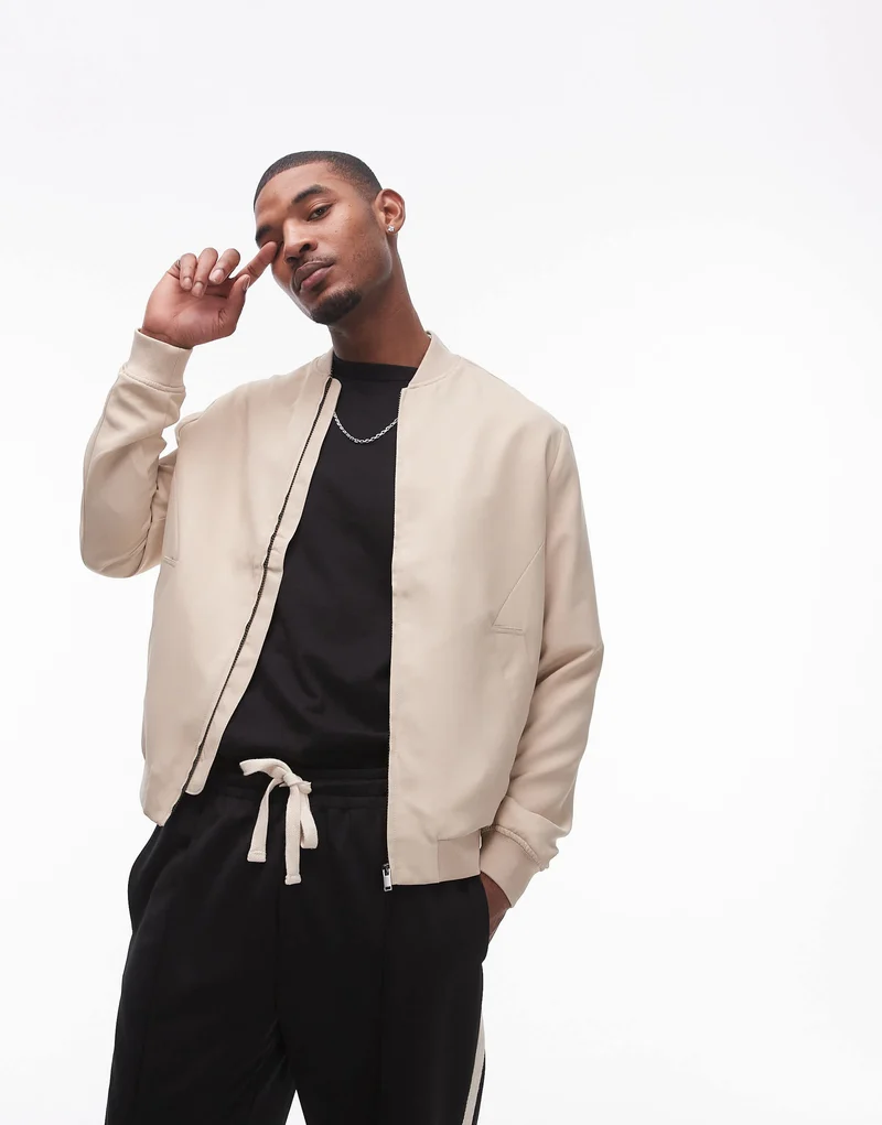 Topman lightweight bomber jacket in beige