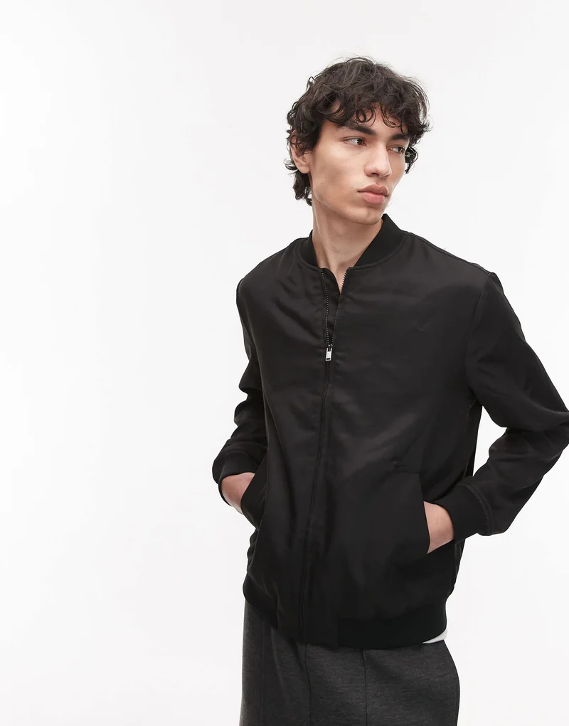 Topman lightweight bomber jacket in black