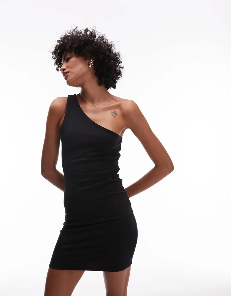 Topshop one shoulder mini dress in black