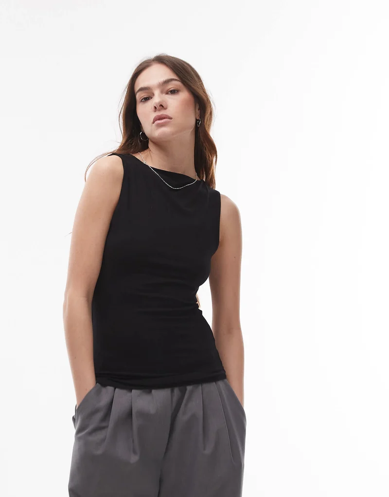 Topshop premium slash neck tank in black