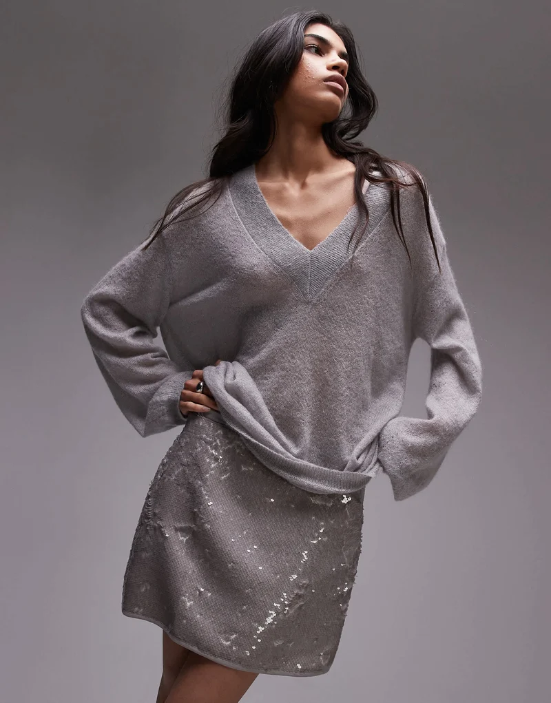 Topshop sequin micro mini in silver grey