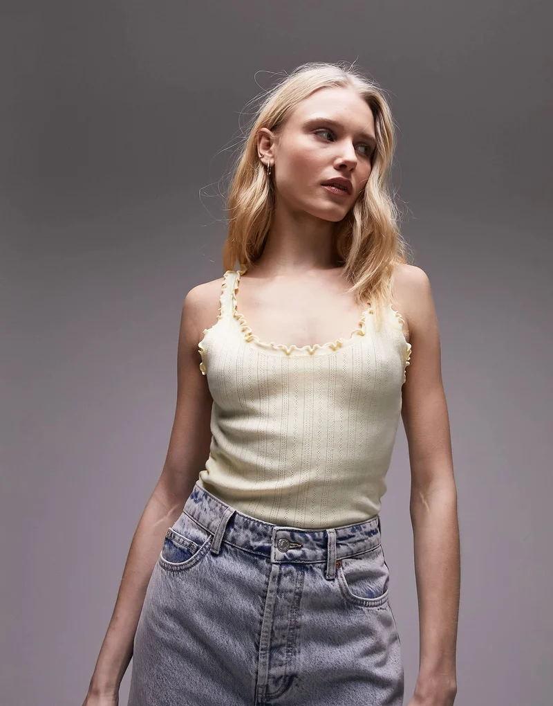 Topshop pointelle lettuce edge cami in lemon