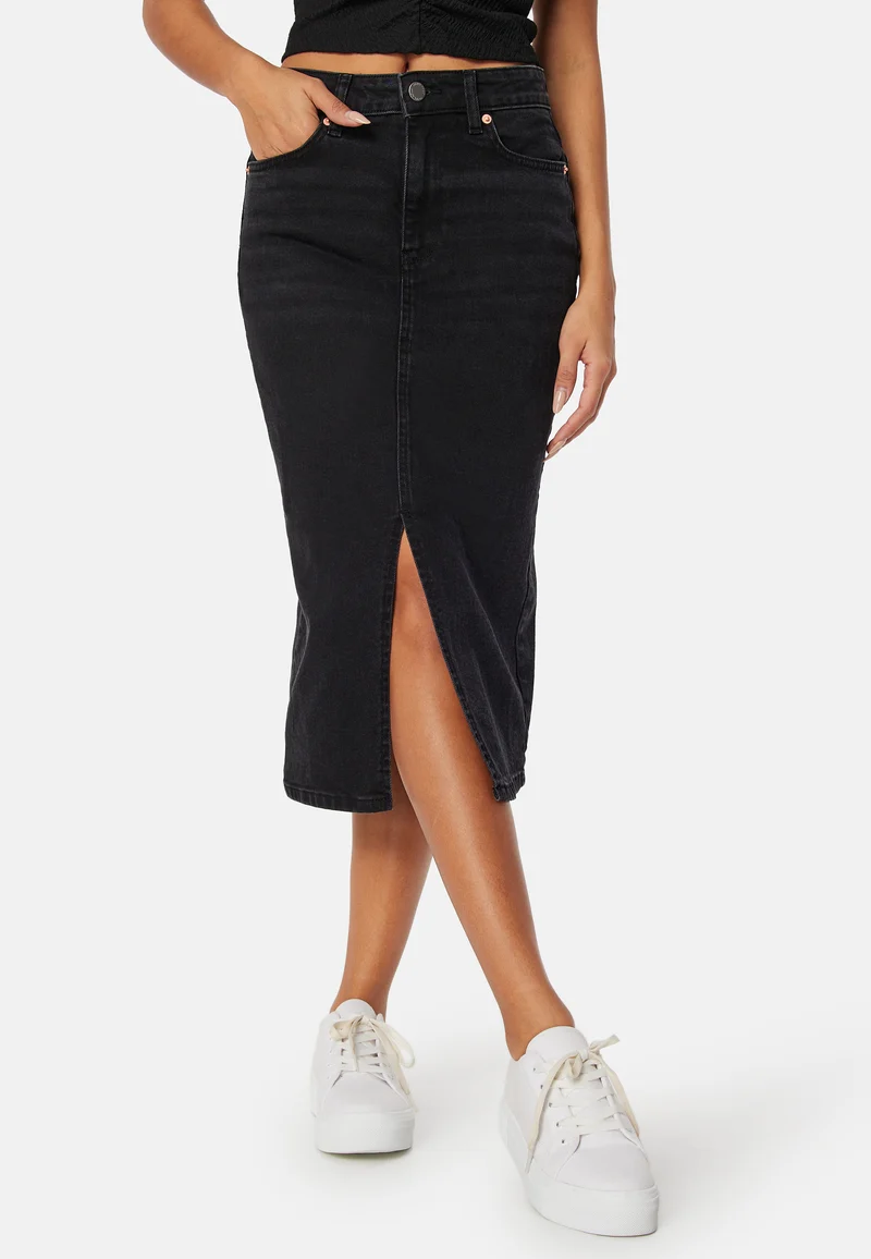 Denim Midi Slit Skirt