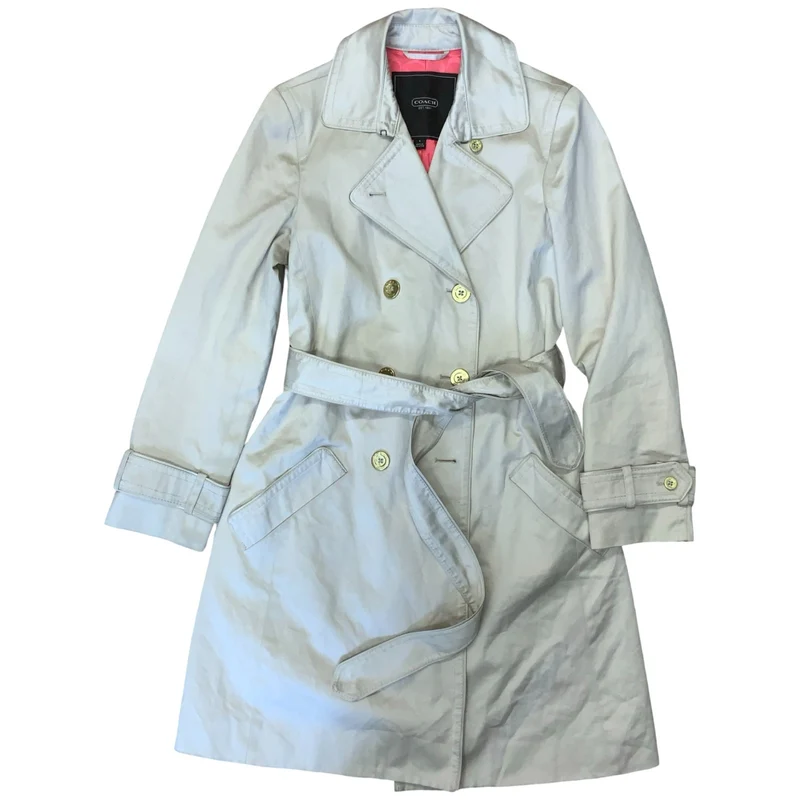 Vintage 'Coach' Beige Double-Breasted Belted Mid Trench Coat Raincoat UK 10