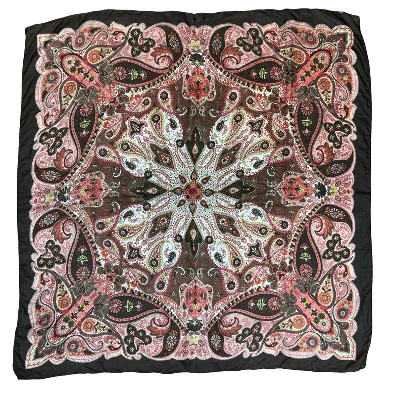 VTG 90s BROWN PINK YELLOW PAISLEY DETAILED PATTERNED NECKERCHIEF SQUARE SCARF
