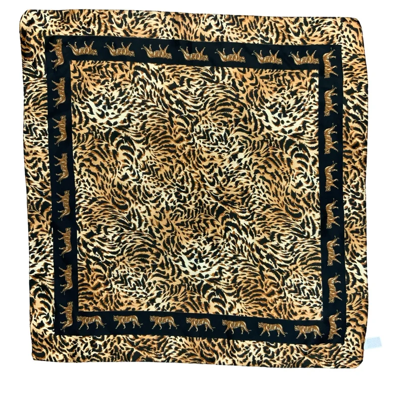 VTG 90s 00s y2k BROWN BLACK TIGER ANIMAL PRINT BANDANNA SQUARE SCARF