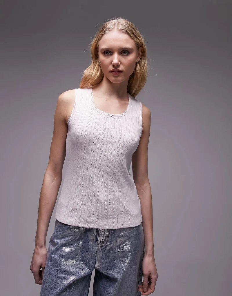 Topshop lace pointelle scoop neck tank in pink