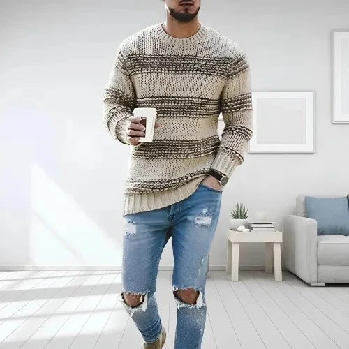 Zion | Slim fit-stickad tröja med randdesign