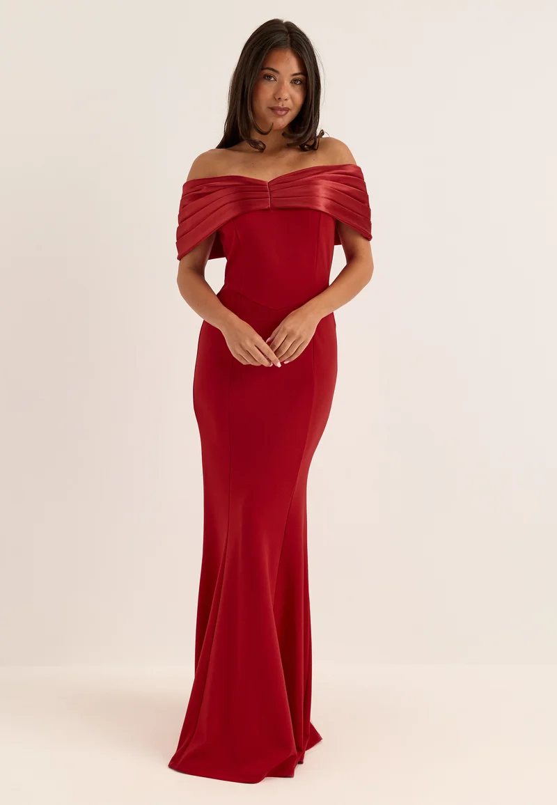 Satin Bow Off Shoulder Gown