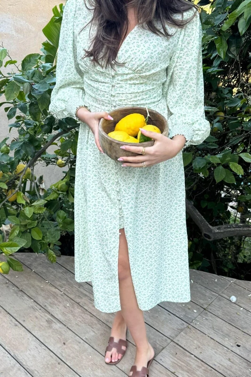 BYIC - Adelic Long Dress - gfsp Green Flower Stem Print