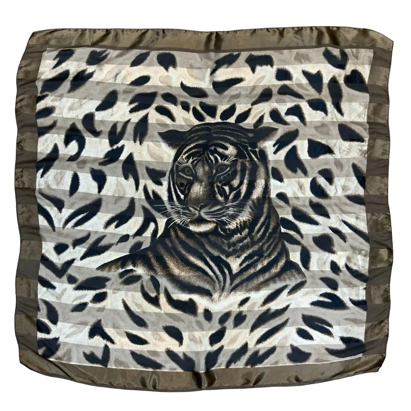 VTG 90s 00s y2k BROWN STRIPED TIGER PRINT ANIMAL SAFARI SQUARE SCARF