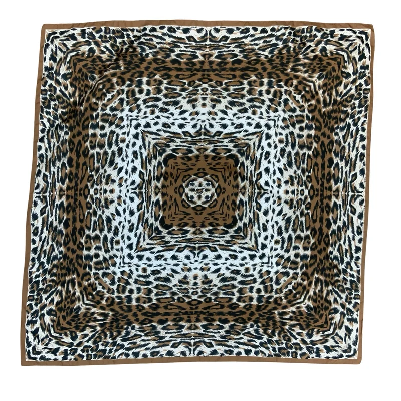 VTG 90s BROWN BEIGE TIGER ANIMAL PRINT NECKERCHIEF BANDANNA SQUARE SCARF