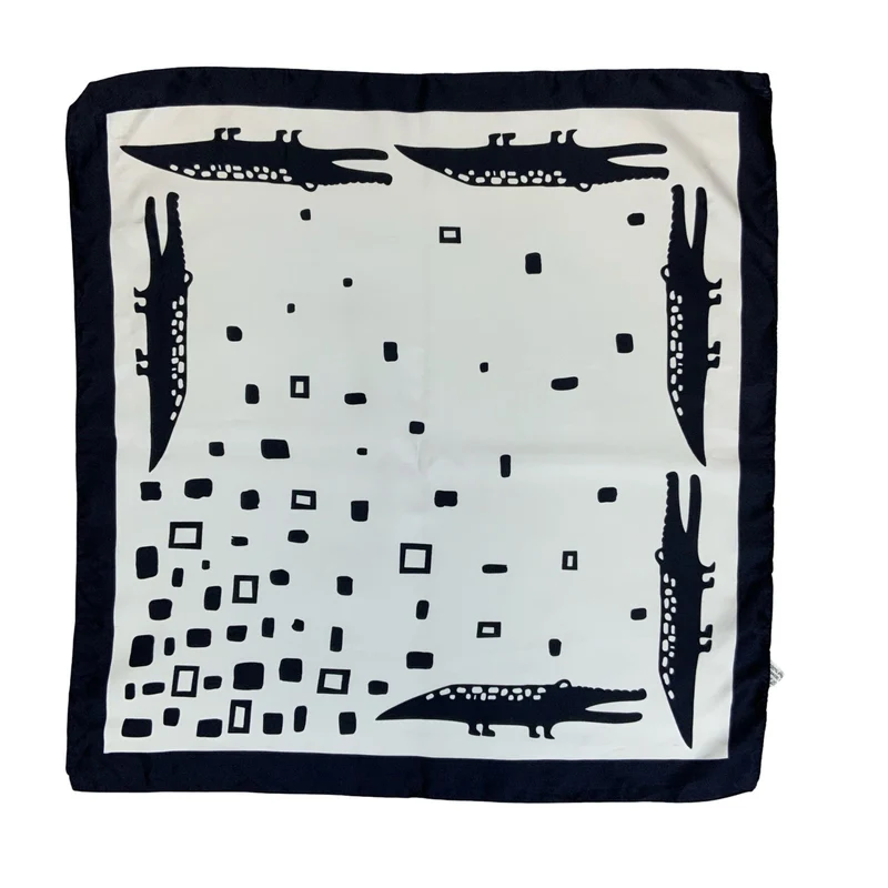 VTG WHITE NAVY BLUE CROCODILE GEOMETRIC NATURE-INSPIRED ART SQUARE SCARF