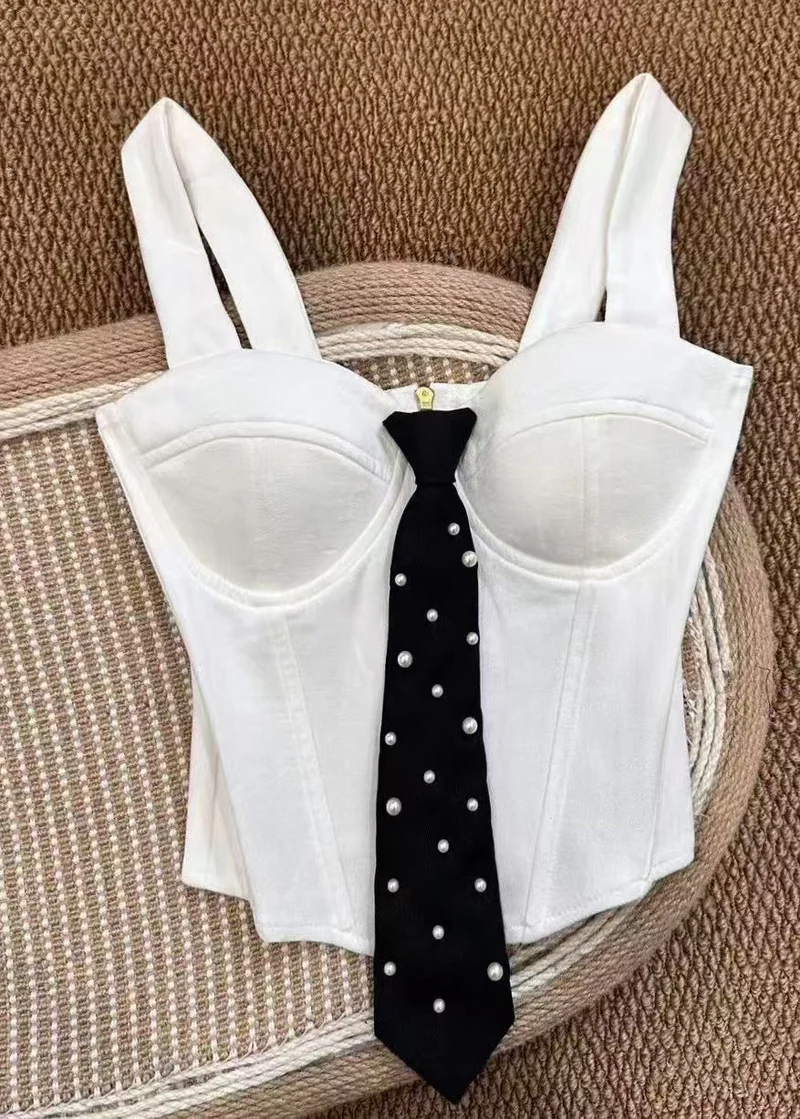 Damtop Bustier med Pärldetalj och Knut i Nacken