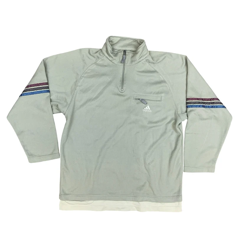 Vintage 90s Adidas Beige 1/4 Zip Crewneck Sweater Jumper Medium