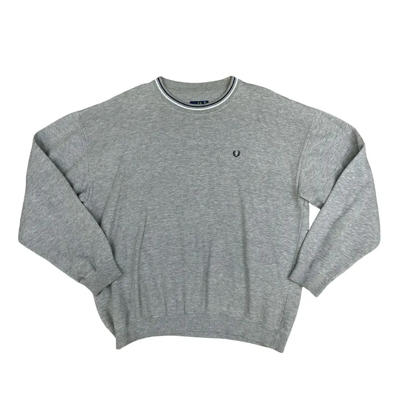 Y2K Fred Perry Grey Sweater Jumper Crewneck Pull-Over Casual Retro Extra Large