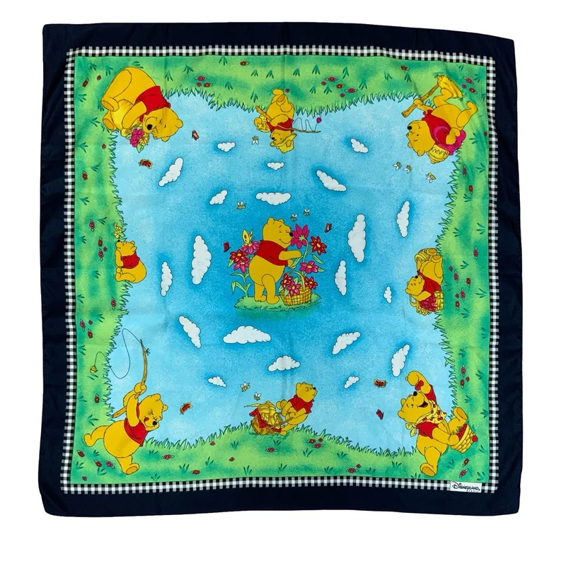 VTG 90s 'DISNEYLAND PARIS' BLUE GREEN YELLOW WINNIE THE POOH GRAPHIC SCARF
