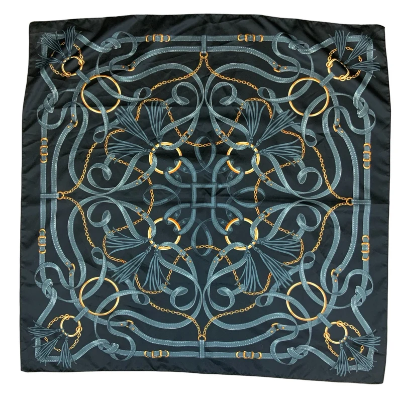 VTG 90s Y2K BLACK GOLD LUXURIOUS INTRICATE BELT DESIGN SQUARE SCARF