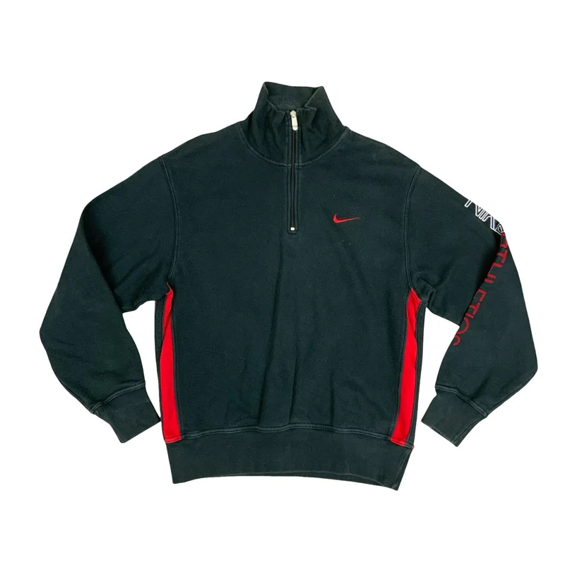 Y2K Nike Athletics Sportswear Running Black Red 1/4 Zip Up Sweater Jumper Medium