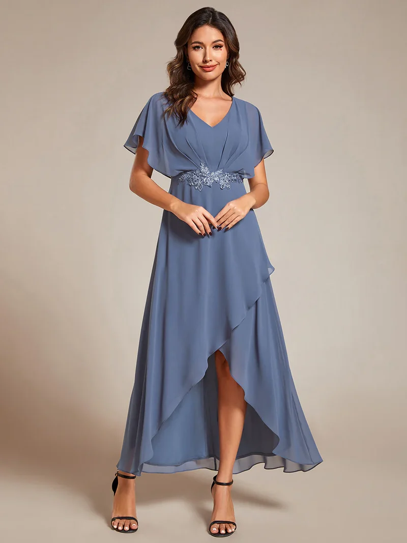 Kort klänning med ärm dusty blue EE02027