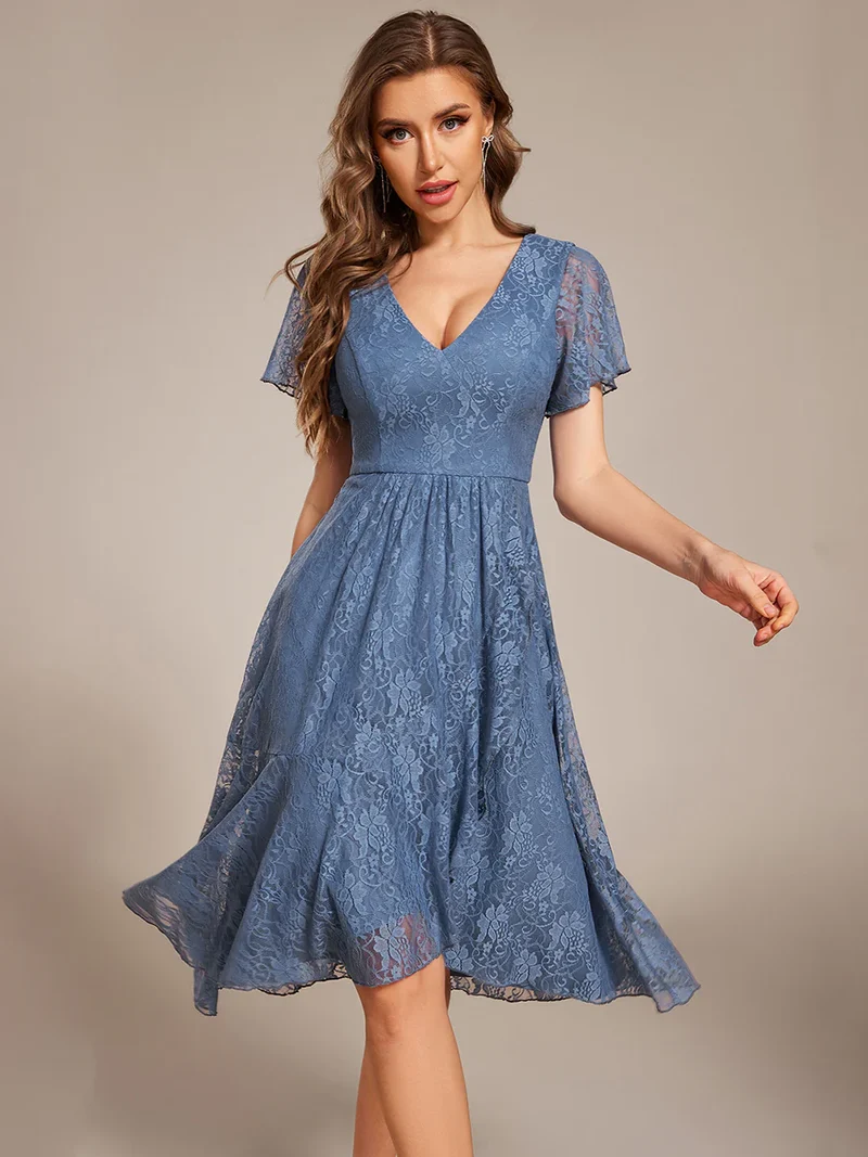 Kort klänning med ärm dusty blue EG02489 dusty blue