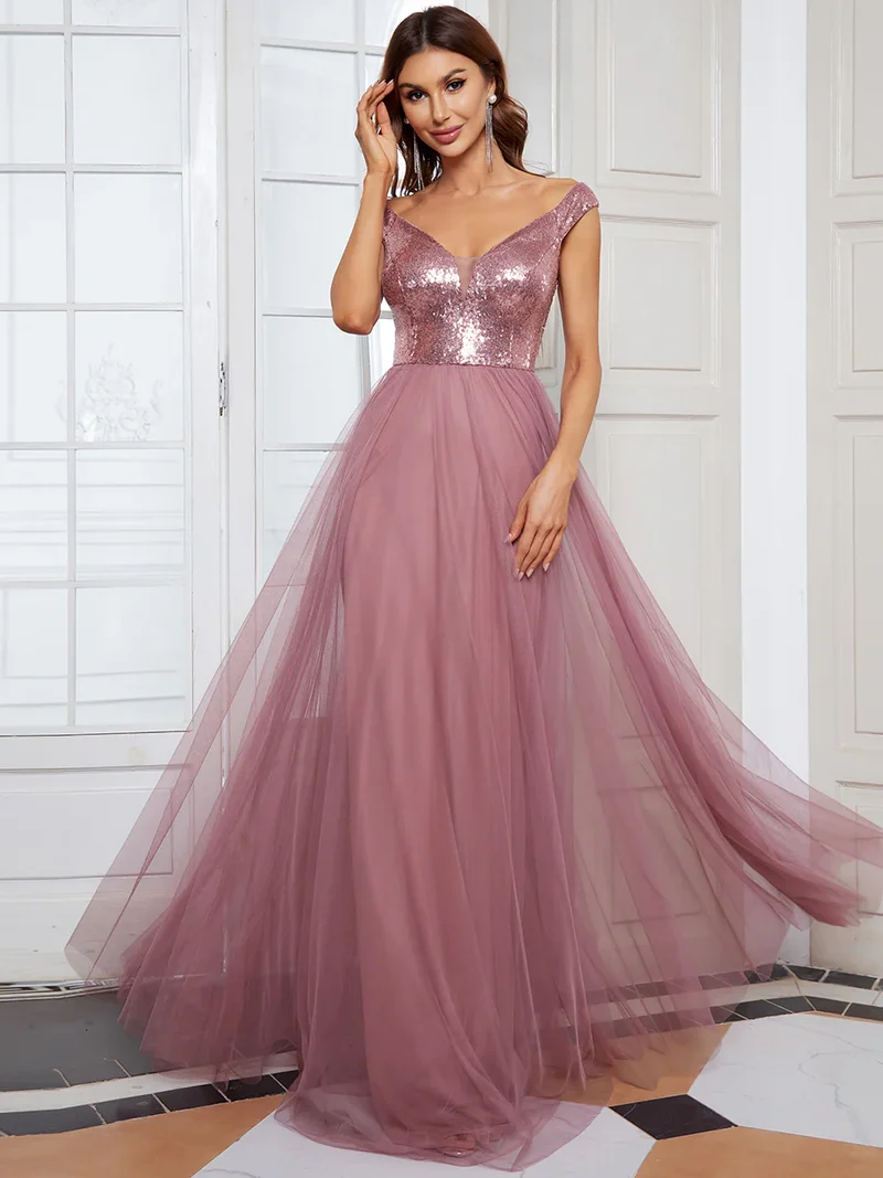 REA Lång klänning med off shoulder orchid
