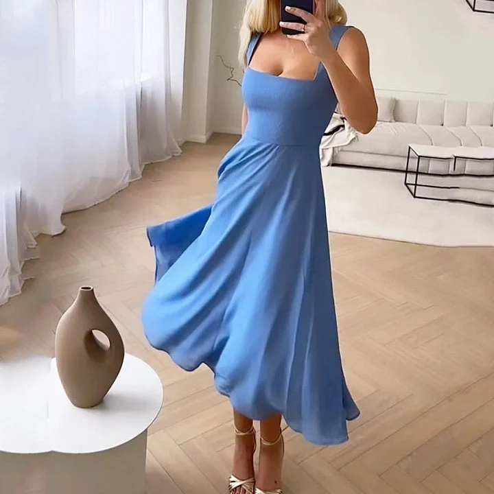 Hannah | Elegant Midiklänning Med Fyrkantig Ringning För Bröllopsgäst