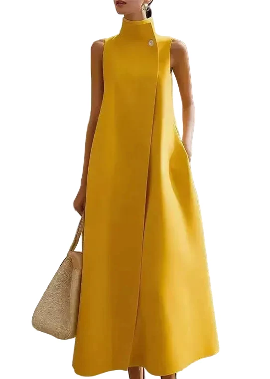 Damklänning ärmlös med krage och knappdetalj