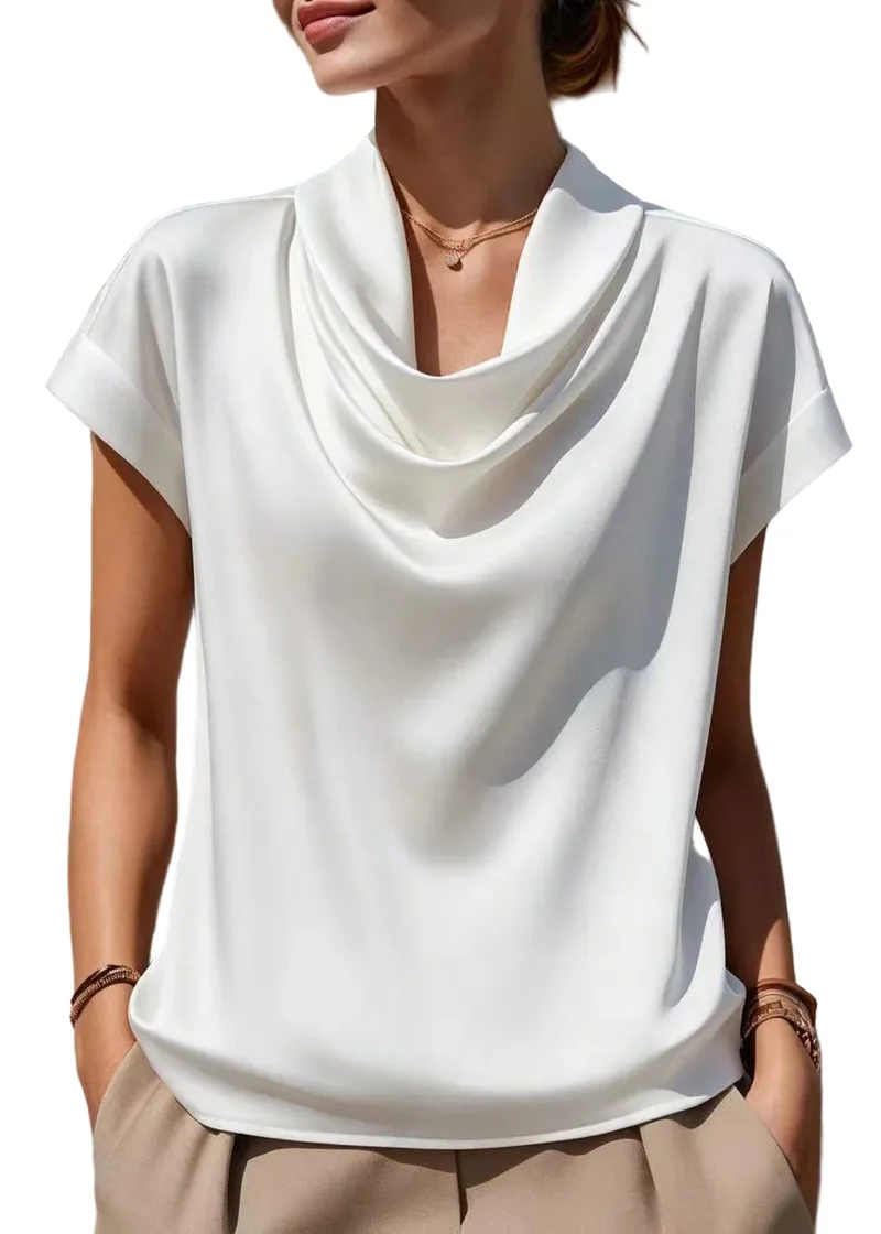 Damblus med cowl-hals och drapering kort ärm