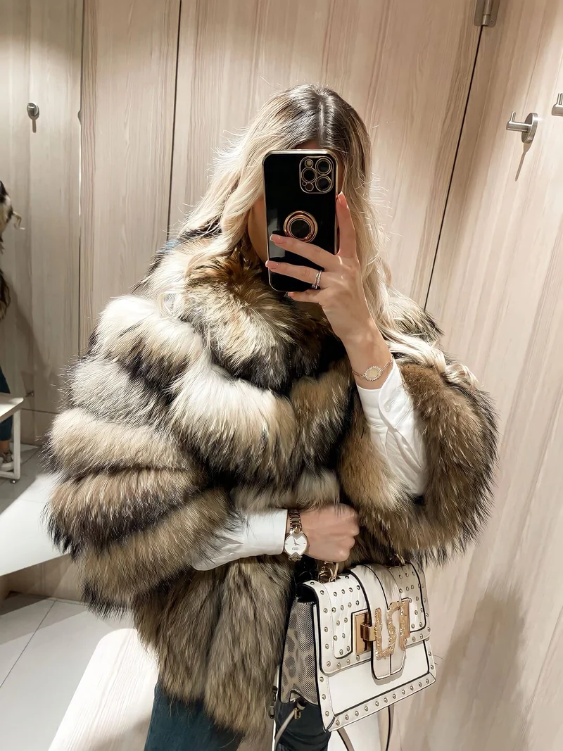 Luxurious Raccoon Fur Genuine Leather Jacket