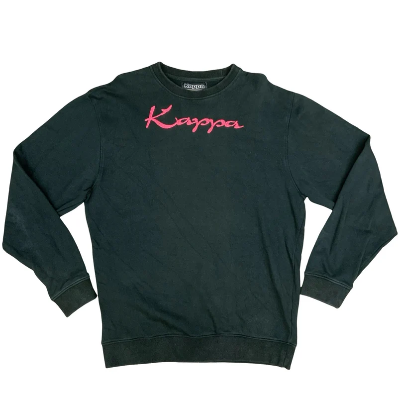 Vintage 90s Kappa Black Embroidered Spell-Out Logo Sweater Crewneck Jumper XL