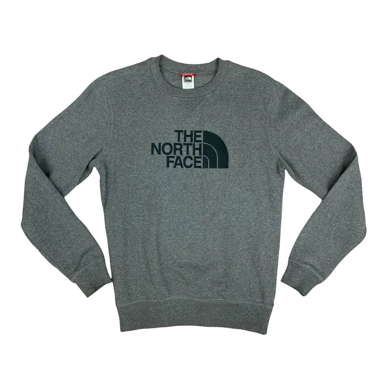 Y2K The North Face Large Embroidered Logo Grey Sweater Crewneck Jumper Small