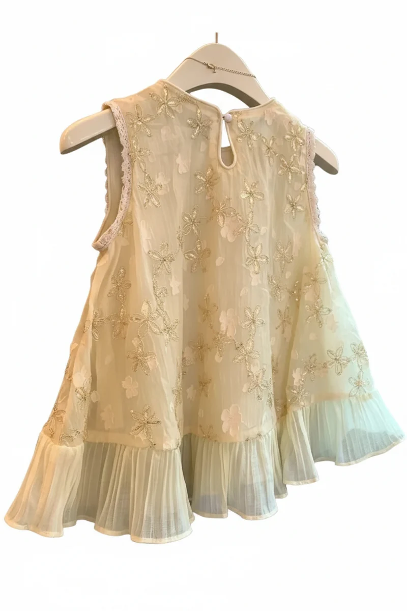 Damärmlös Skjorta med Paljetter och Patchworkstil beige