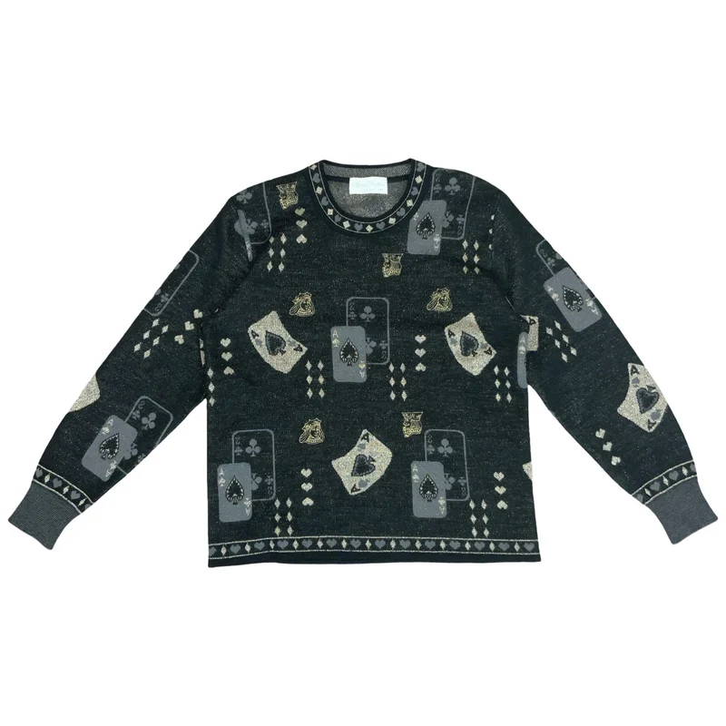 VTG 80s RARE 'Marisa Christina' Black Grey Playing Cards Novelty Jumper UK 10/12