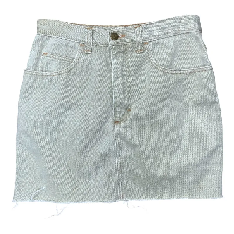 VTG 90s 'Laura Biagiolli Jeans' Light Wash Cream Frayed Denim Mini Skirt UK 10