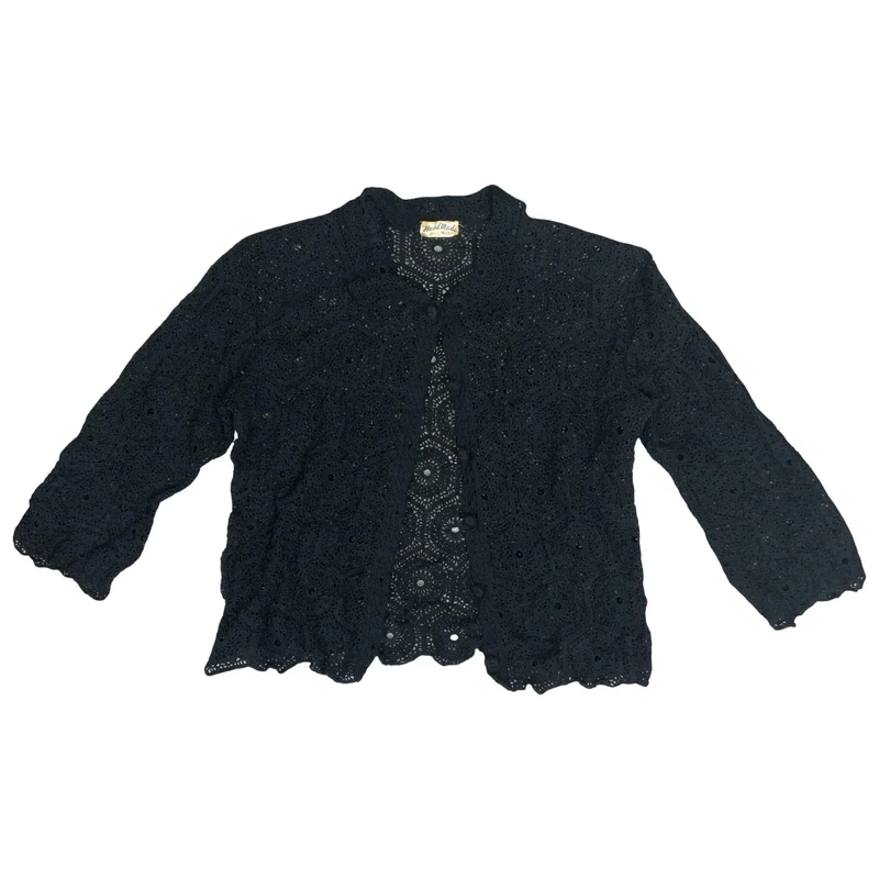 Vtg Black Floral Knit Crochet Textured Cut-Out Gothic Bolero Cardigan UK 8/10